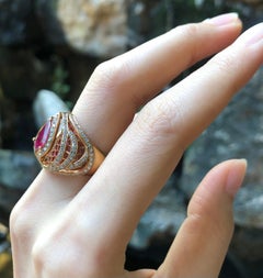 Pear Shape Ruby with Diamond Ring Set in 18 Karat Rose Gold Settings