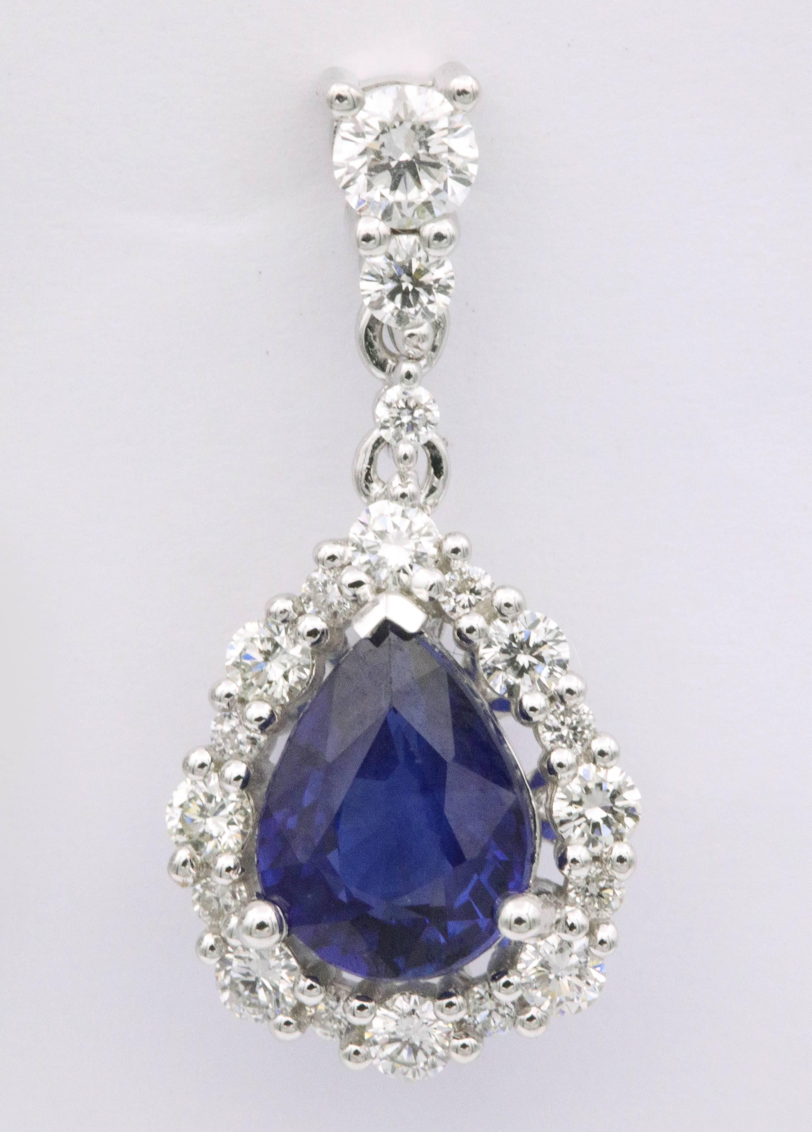 Pear Shape Sapphire and Diamond Drop Earrings In New Condition In New York, NY