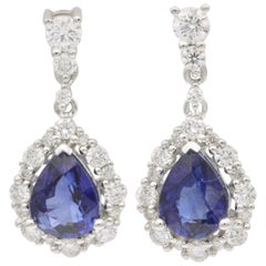 Pear Shape Sapphire and Diamond Drop Earrings