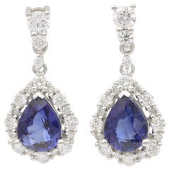 Pear Shape Sapphire and Diamond Drop Earrings