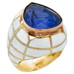 Pear Shape Sapphire and Enamel Ring