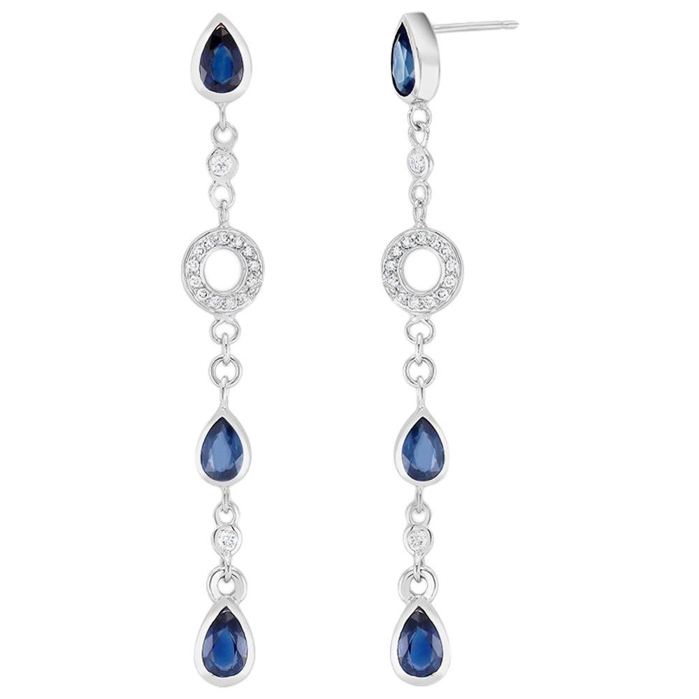 Pear Shape Sapphire and Diamond 2.5 Inch Long Earrings Weighing 5.60 Carat 