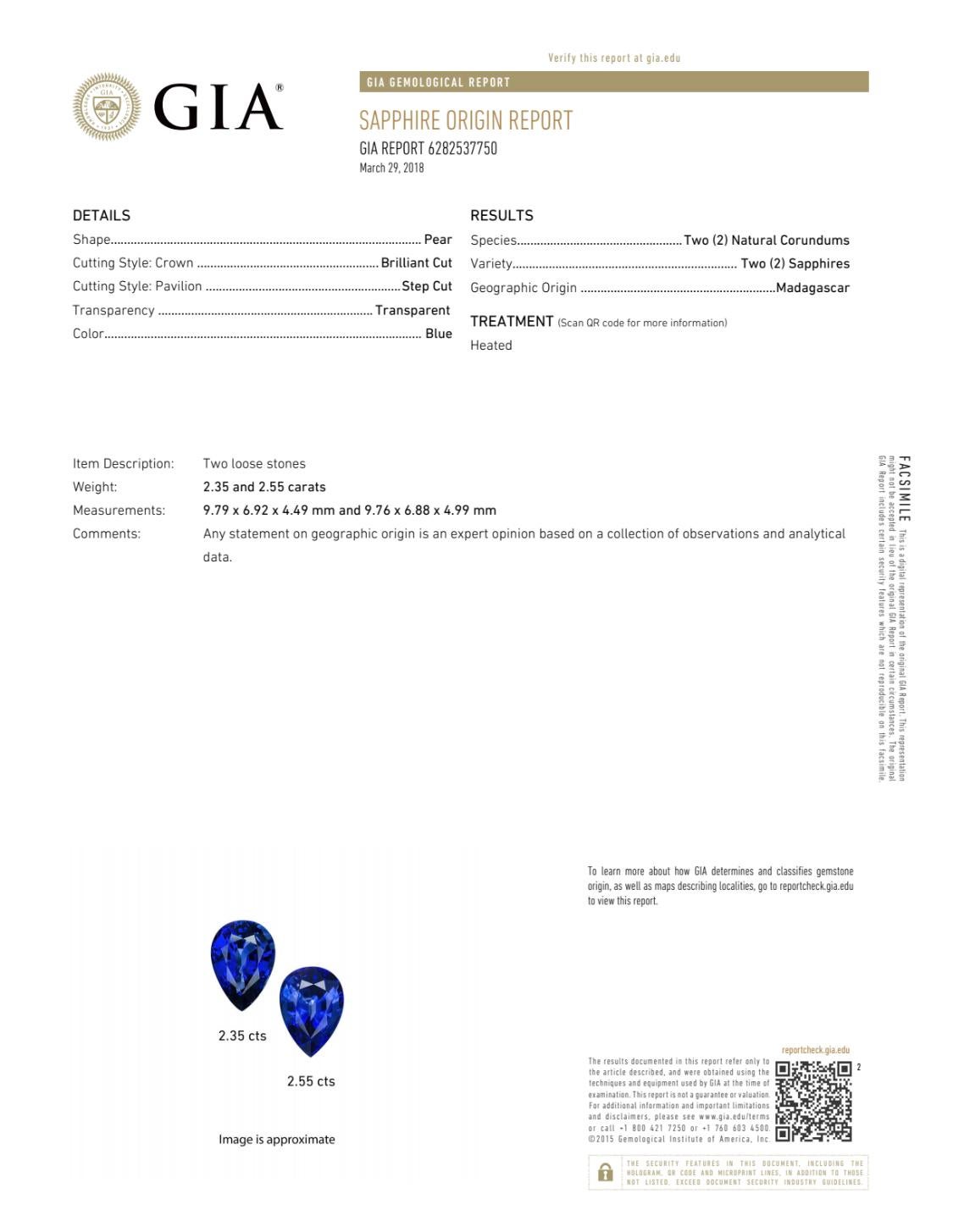 GIA Certified Pear Shape Sapphire & Diamond Drop Earring In New Condition For Sale In New York, NY