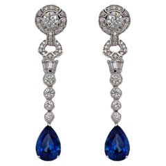 GIA Certified Pear Shape Sapphire & Diamond Drop Earring