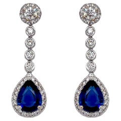 Pear Shape Sapphire & Diamond Drop Earring in 18K White Gold