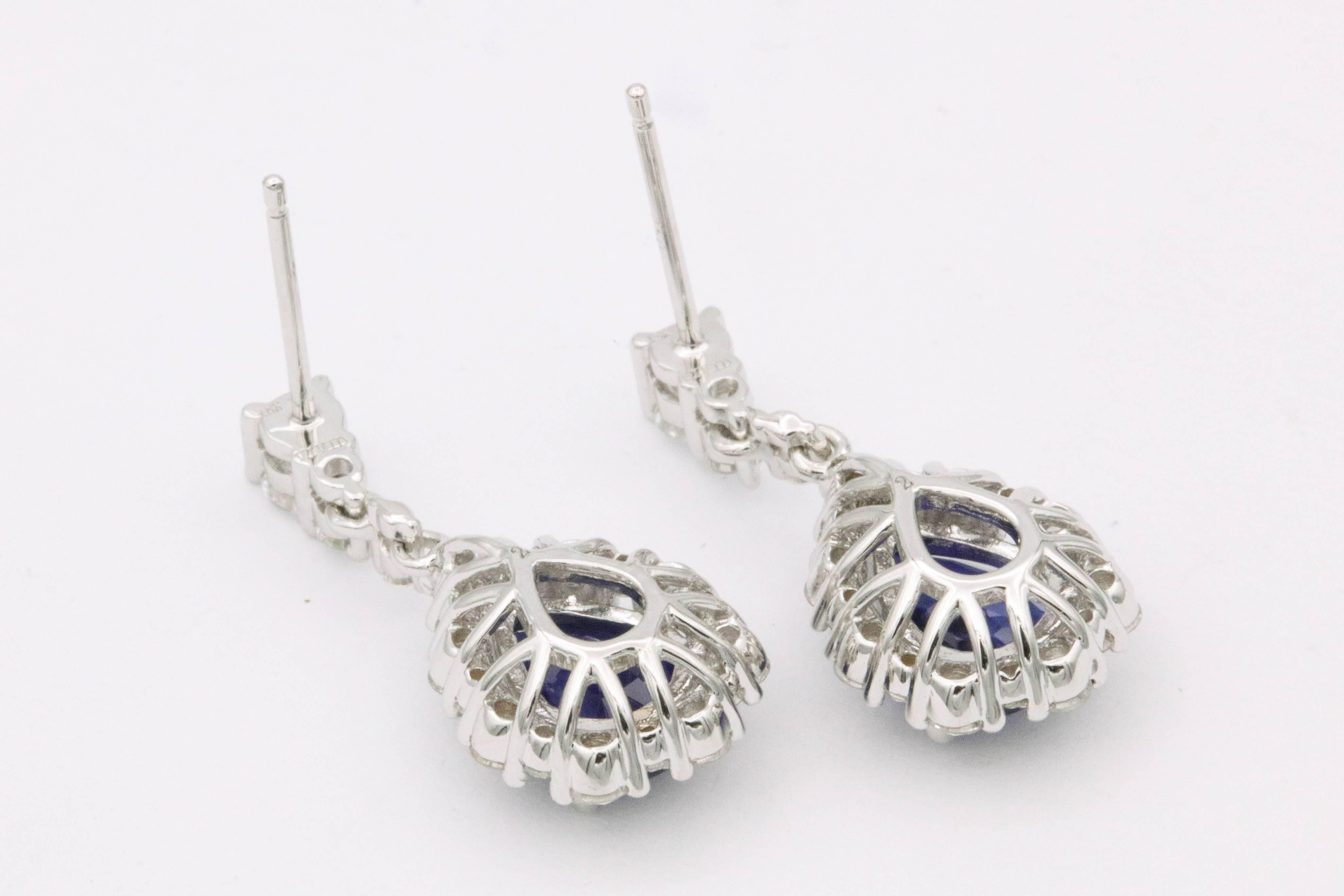 Pear Cut Pear Shape Sapphire Diamond Drop Earrings 18 Karat White Gold 2.43 Carat
