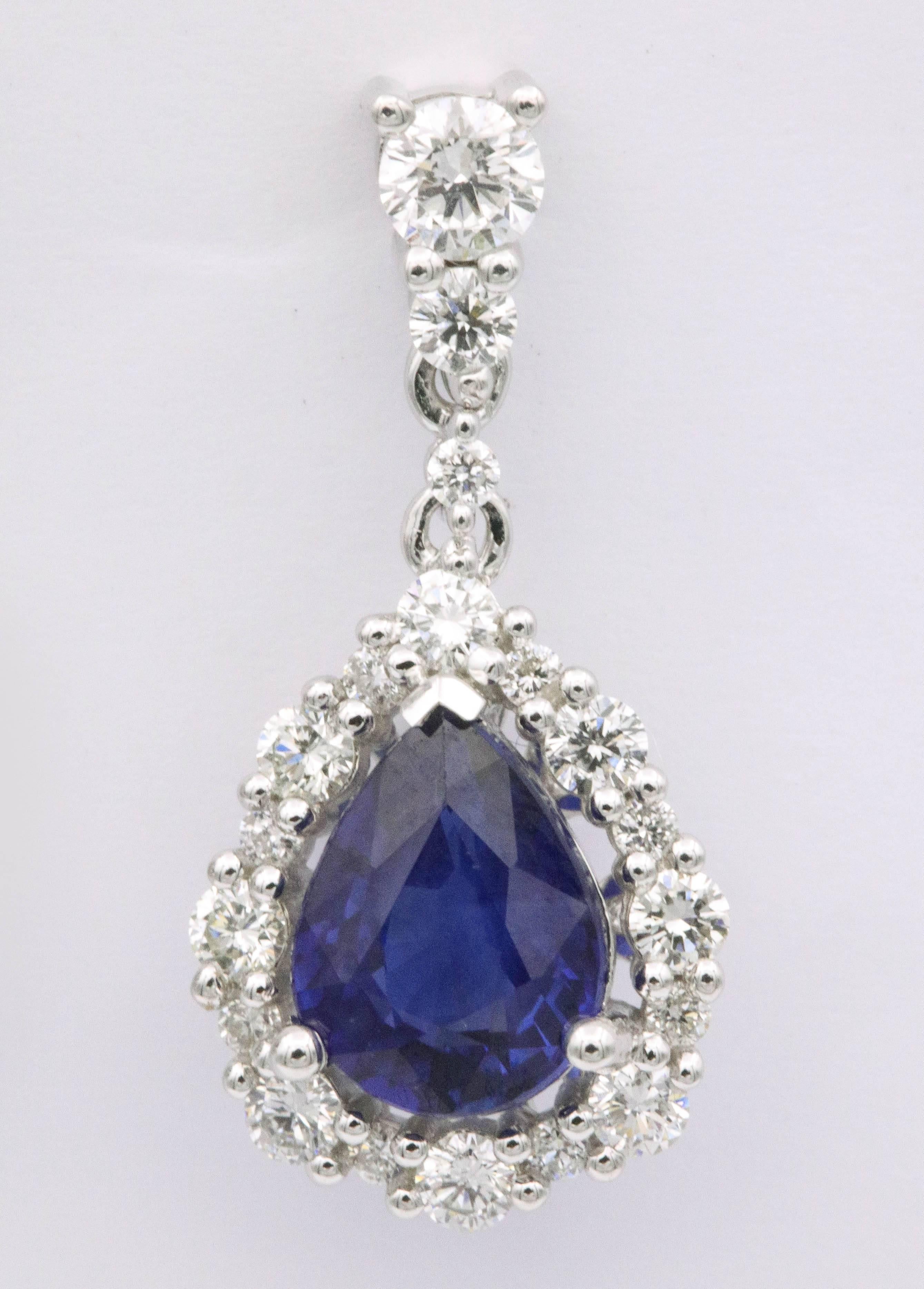 Pear Shape Sapphire Diamond Drop Earrings 18 Karat White Gold 2.43 Carat In New Condition In New York, NY