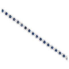 Pear Shape Sapphire Diamond Halo Link Bracelet 12.29 CTTW 18 Karat White Gold