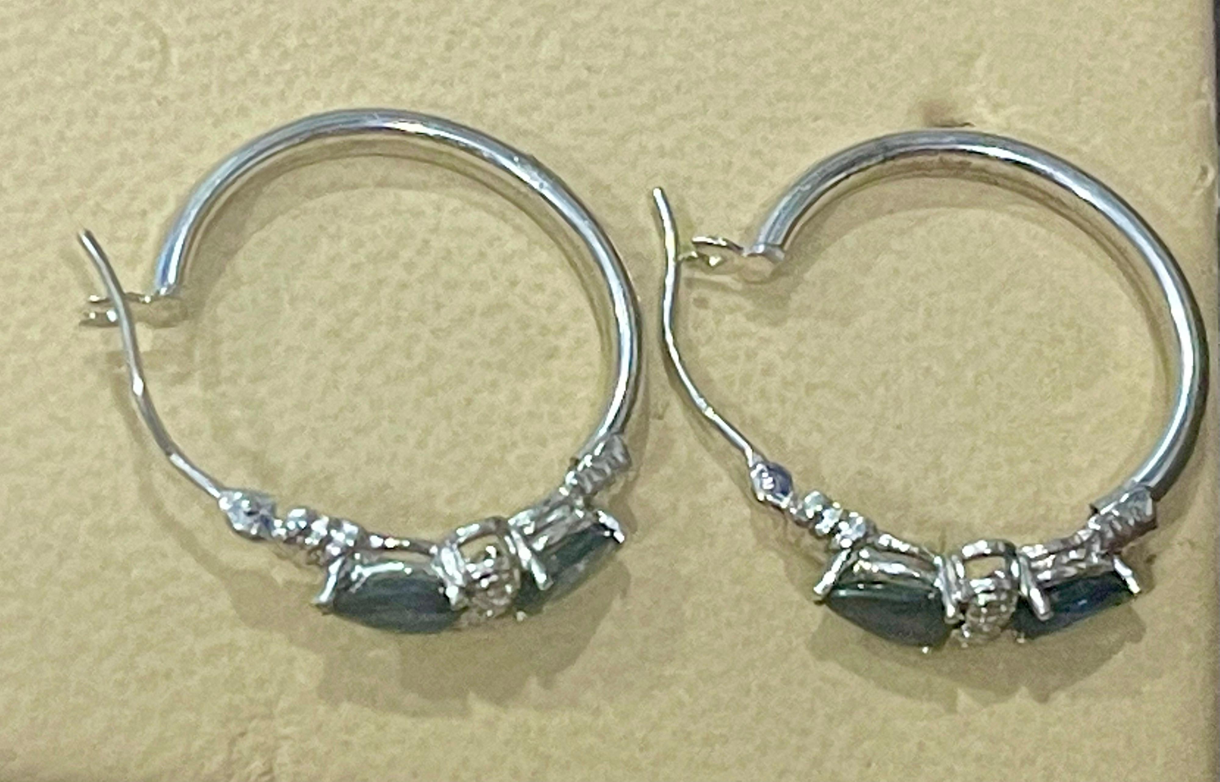 Pear Shape Sapphire and Diamond Hoop Cocktail Earrings in 14 Karat White Gold For Sale 5