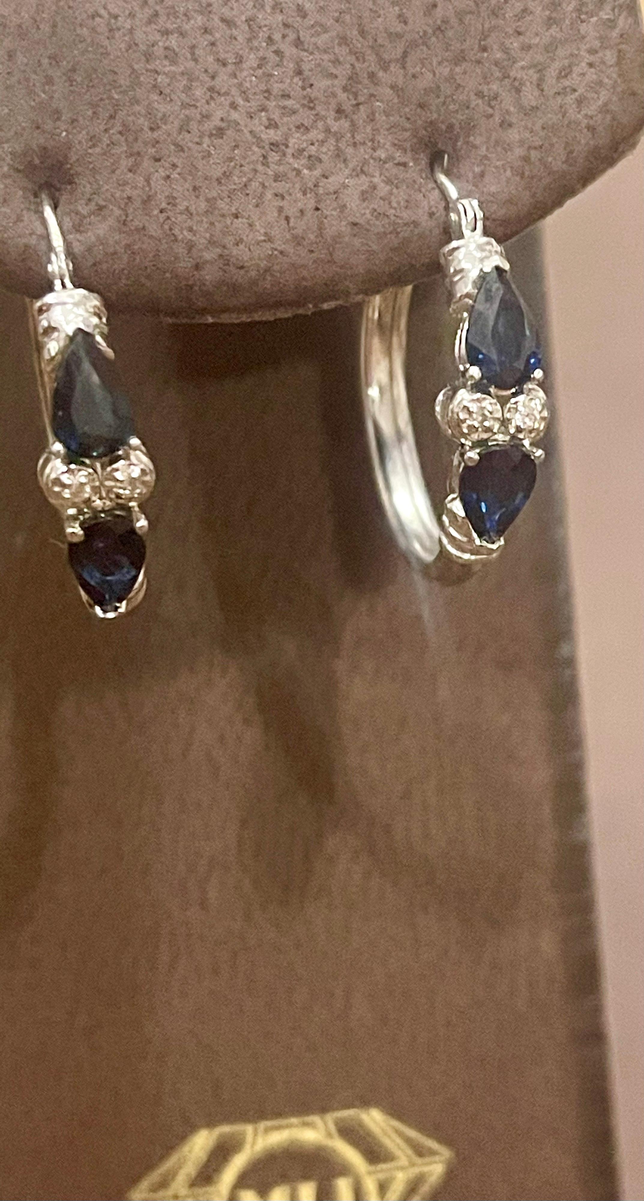 Pear Shape Sapphire and Diamond Hoop Cocktail Earrings in 14 Karat White Gold In New Condition For Sale In New York, NY