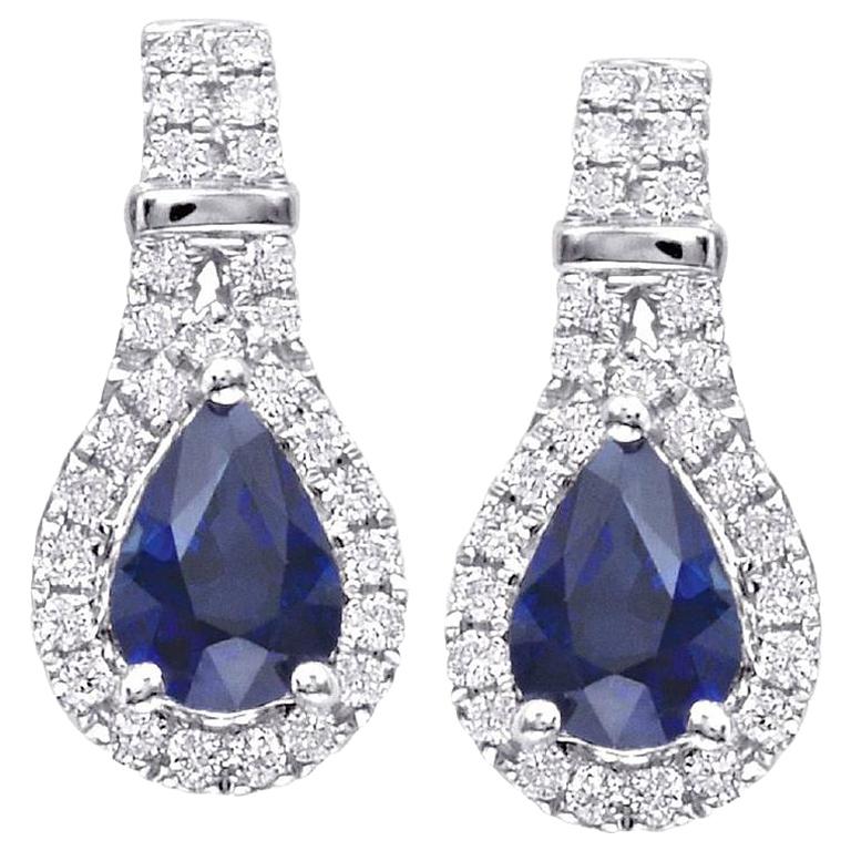 Pear Shape Sapphire Diamond White Gold Drop Earrings