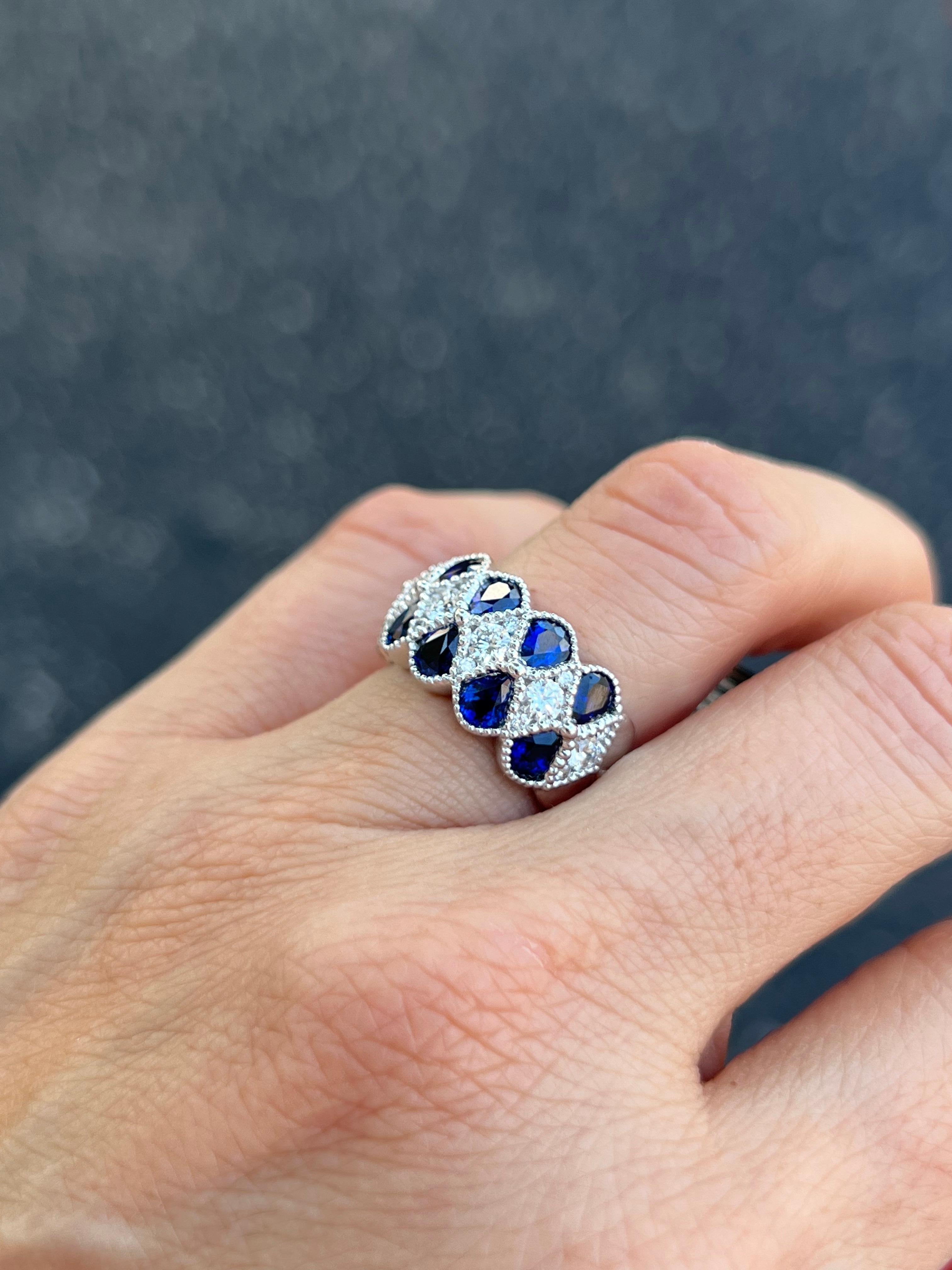 Pear Shape Sapphires and Diamonds Band Ring In New Condition For Sale In Miami, FL