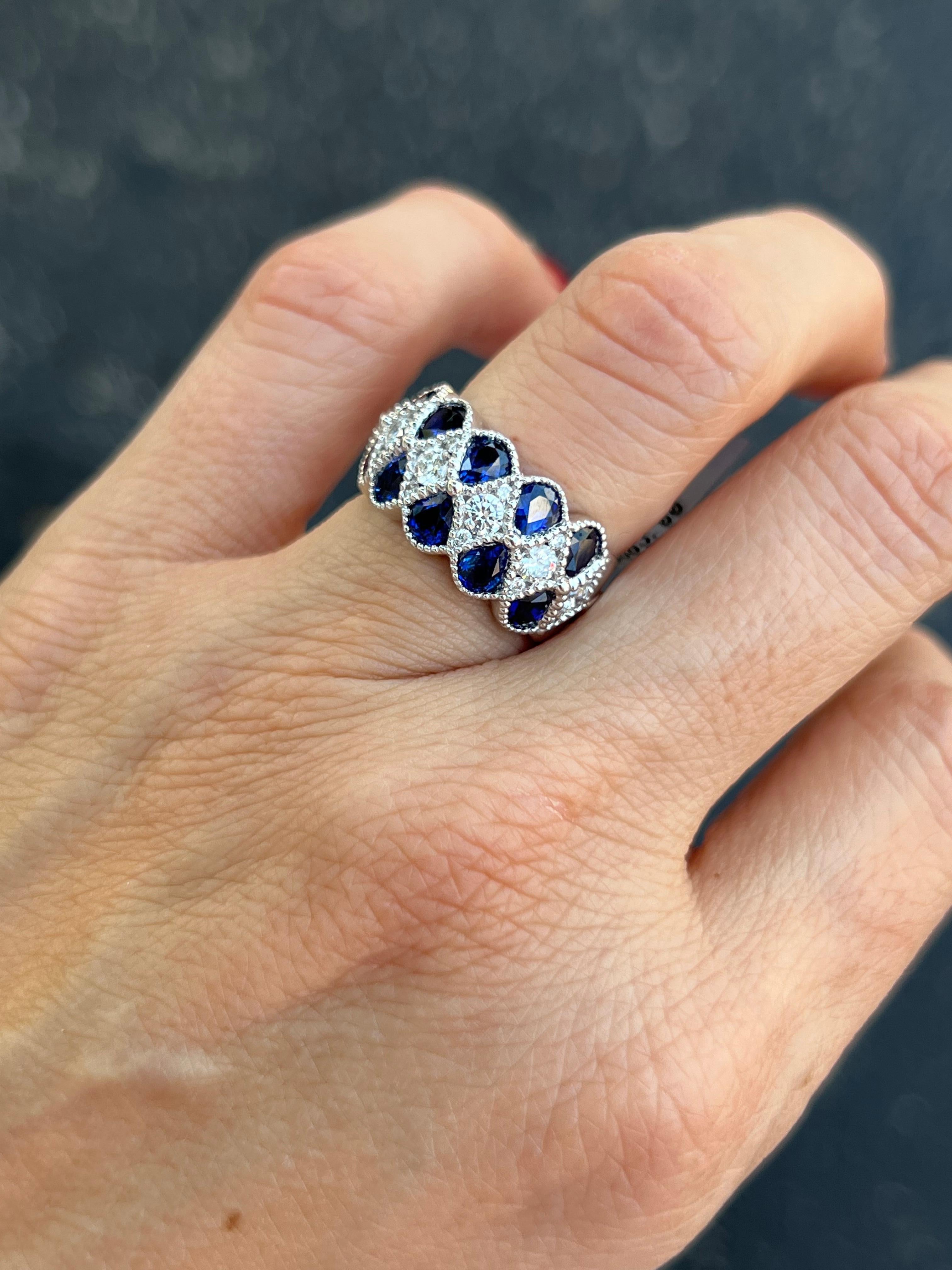 Women's or Men's Pear Shape Sapphires and Diamonds Band Ring For Sale