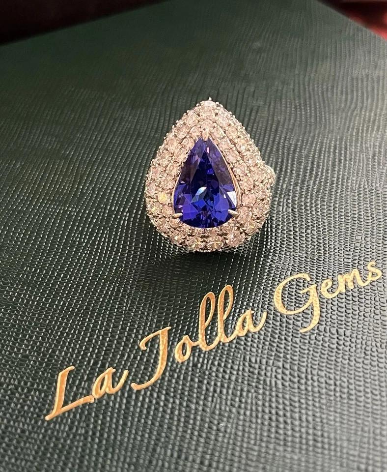 Bague en platine avec tanzanite en forme de poire de 6,54 carats et diamants Pour femmes en vente