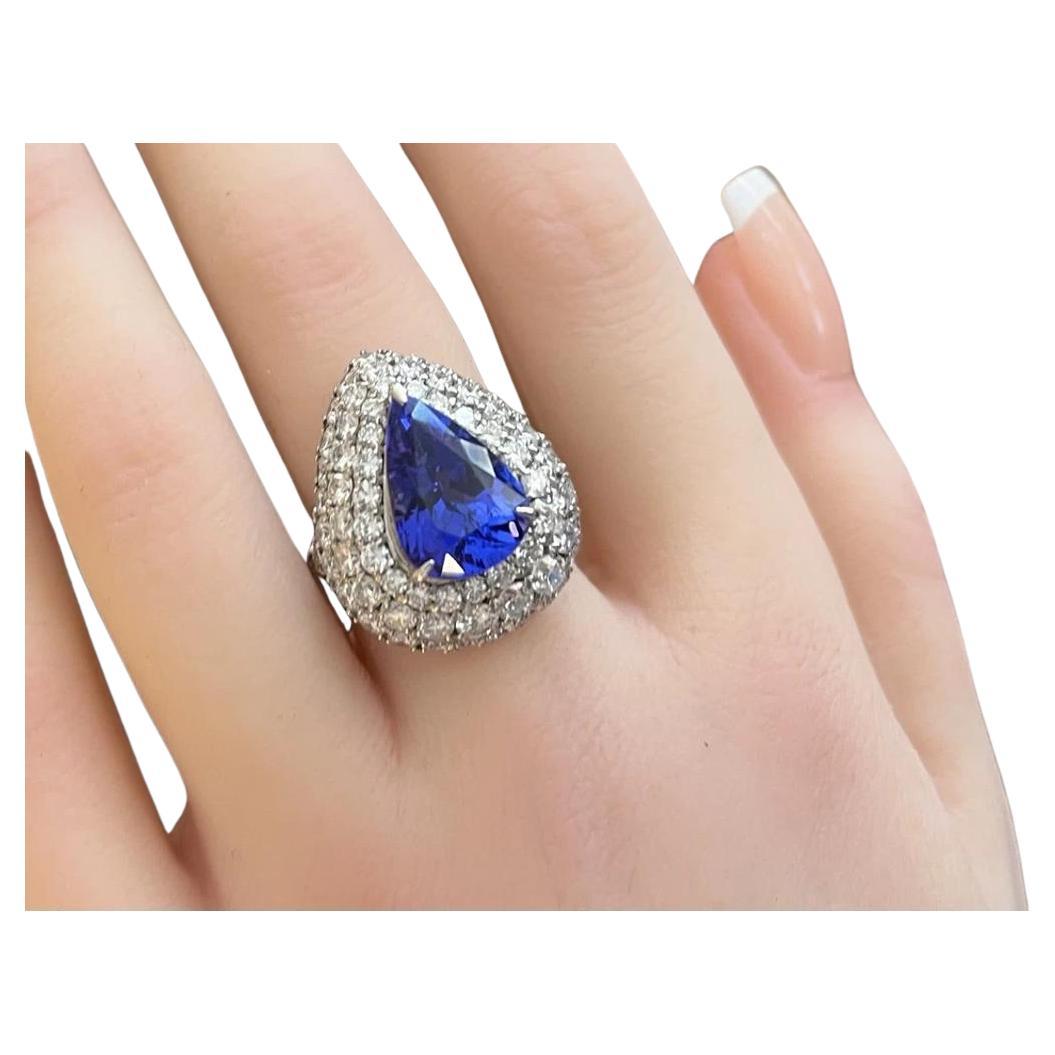 Pear Shape Tanzanite 6.54 carat and Diamond Ring in Platinum