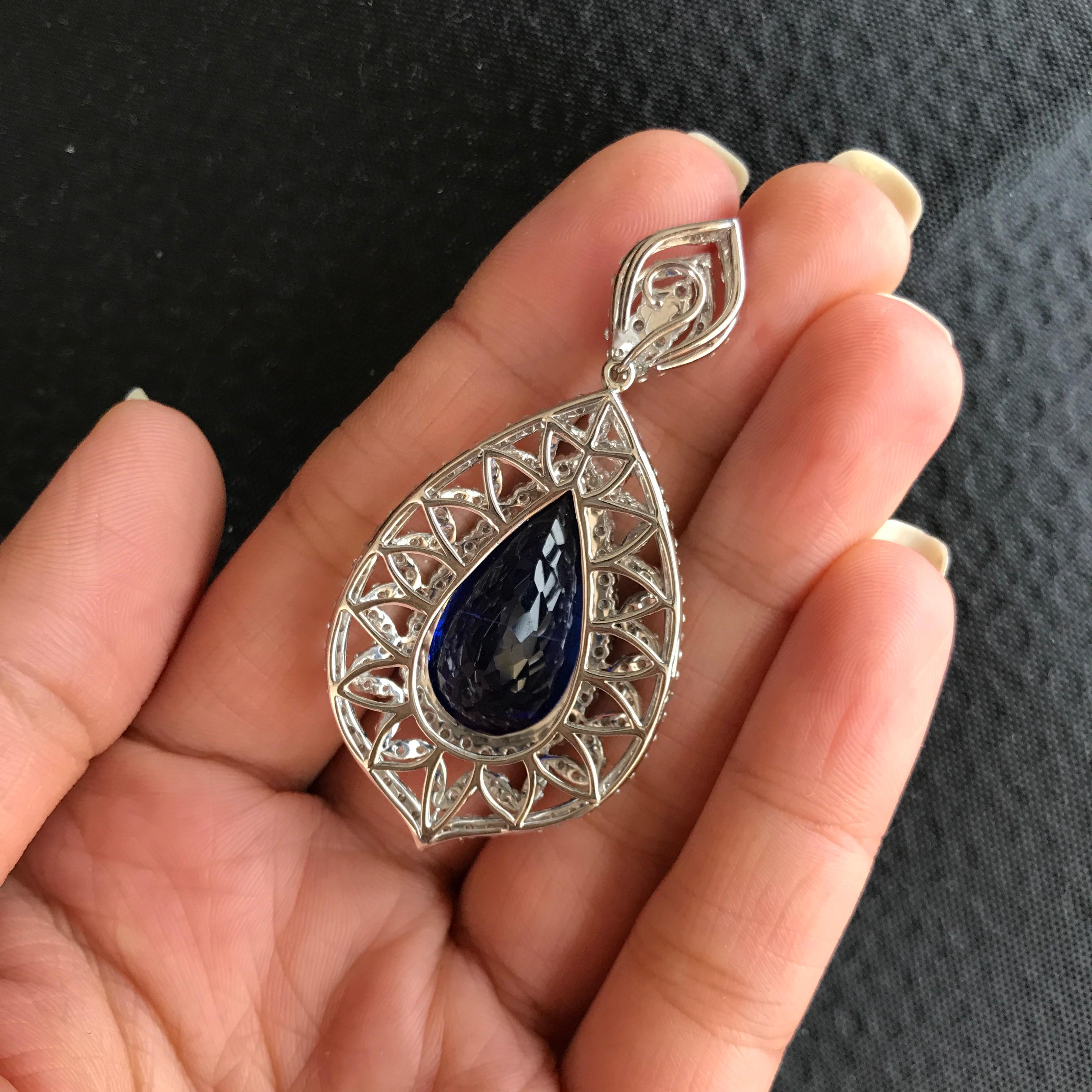 Pear Shape Tanzanite and Diamond Ring, Earring, Pendant Suite 2