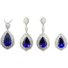 Pear Shape Tanzanite and Diamond Ring, Earring, Pendant Suite