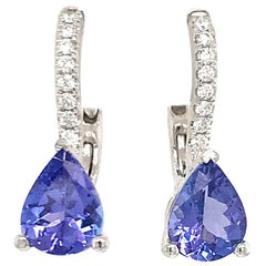 Pear Shape Tanzanite Diamond Drop Earrings 2.25 Carat 14 Karat White Gold