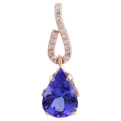 Pear Shape Tanzanite Gemstone Fine Charm Pendant Diamond Pave 18 Karat Rose Gold