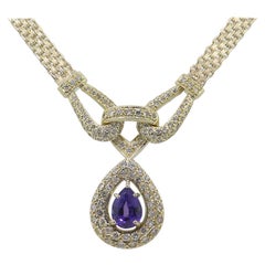 Pear Shape Tanzanite Pave Diamond Pendant Necklace