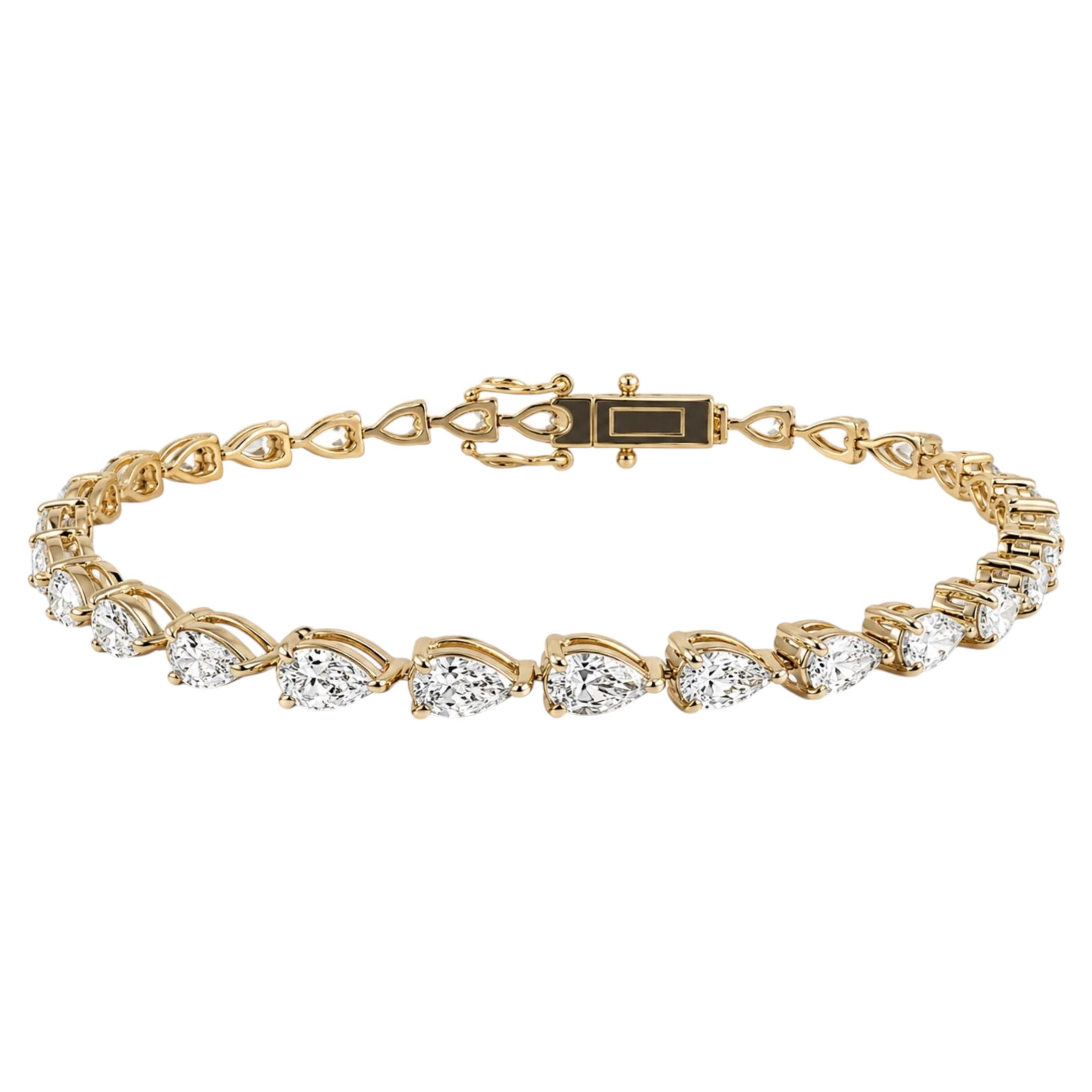 Pear Shape Tennis Bracelet, East-West, 14K Yellow Gold, 4.75 Carats, 7"