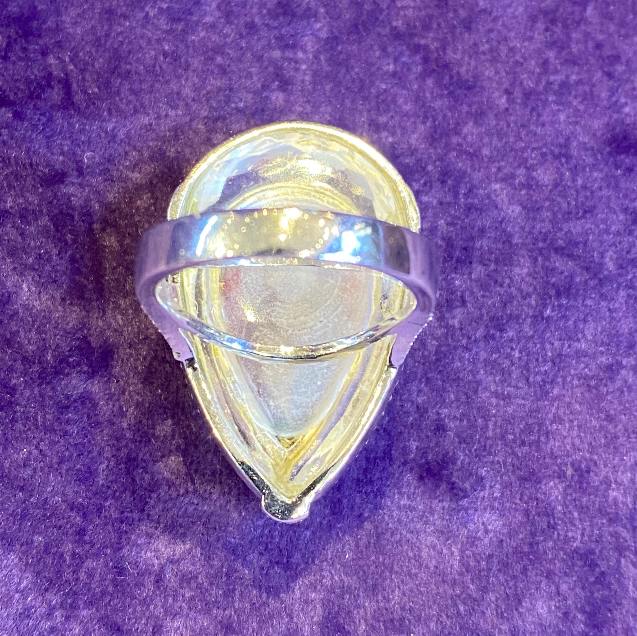 Pear Shape Tourmaline Set in Rock Crystal Ring in vendita 1