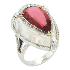 Pear Shape Tourmaline Set in Rock Crystal Ring