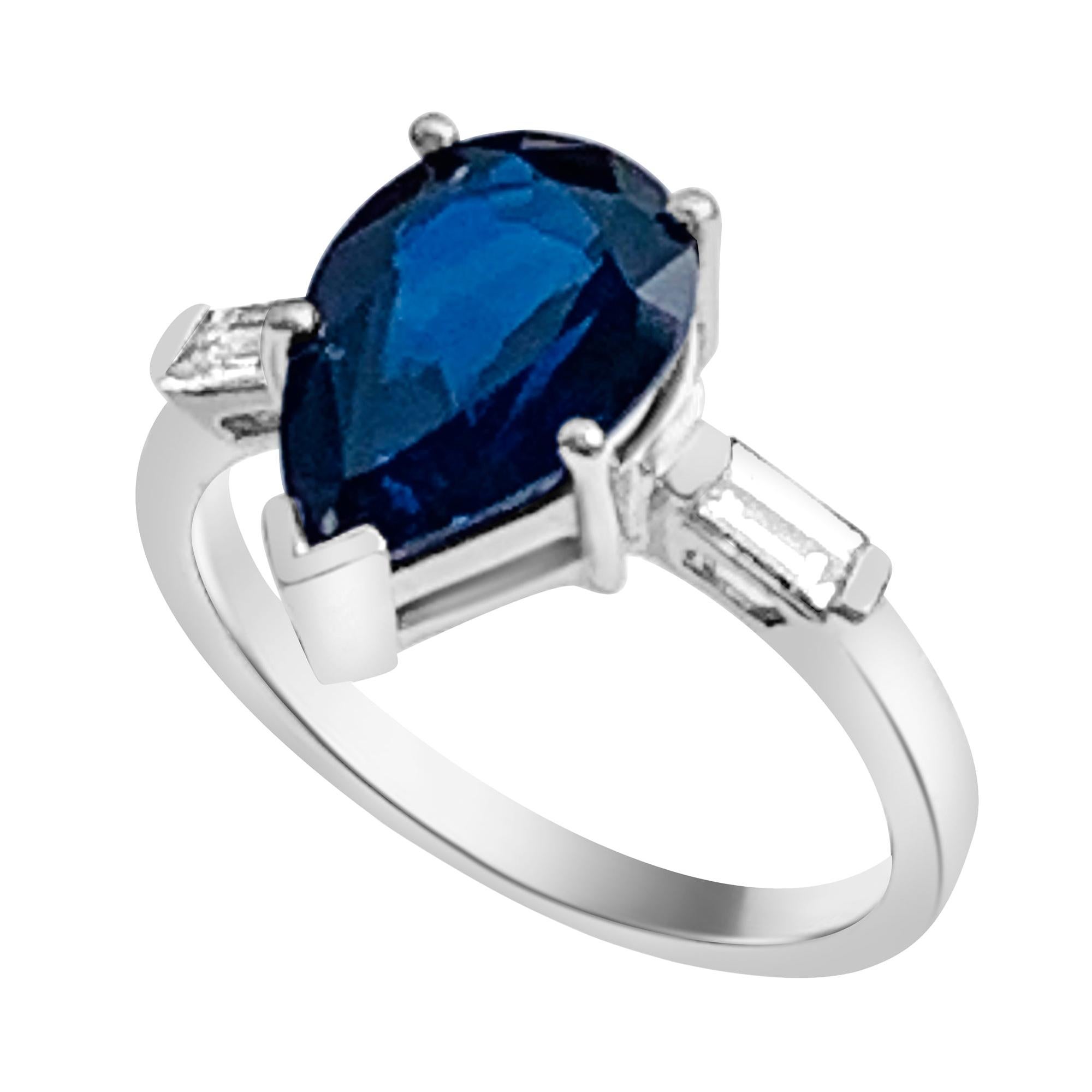 Pear Shape Unheated Blue Sapphire Ring GIA Certified 4.20 Carat in Platinum