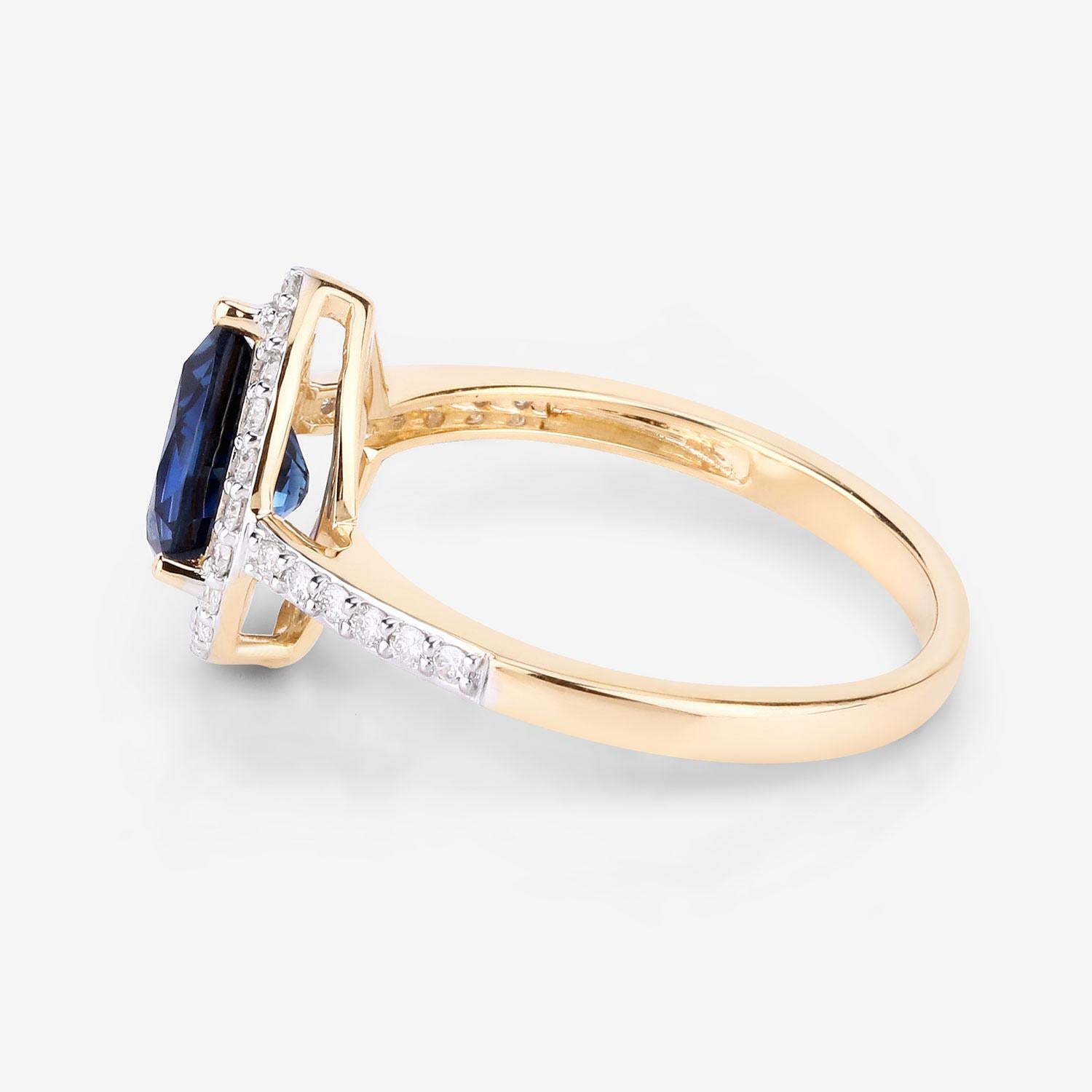 Pear Cut Pear Shape Vivid Blue Sapphire & Diamond 14k Yellow Gold Ring For Sale