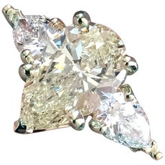 Pear Shape Yellow Diamond, 3-Stone Ring, 14 Karat Y, 2.70 Carat, Ben Dannie