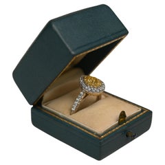 Pear Shape Yellow Diamond (Approx. 0.80-Carats) Double Halo Ring, 18k White Gold