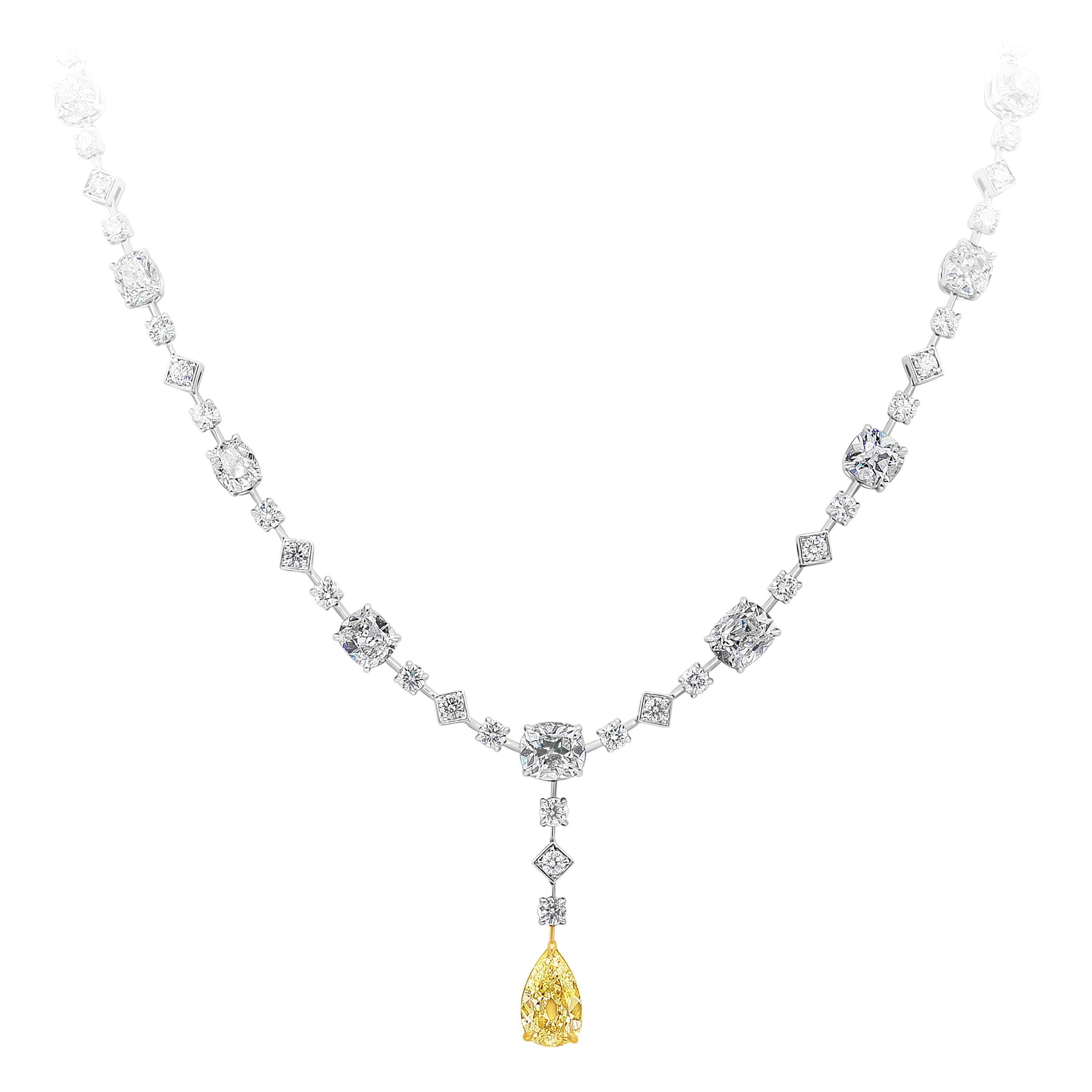 28.91 Carat Total Pear Shape Yellow Drop Diamond by the Yard Necklace For Sale