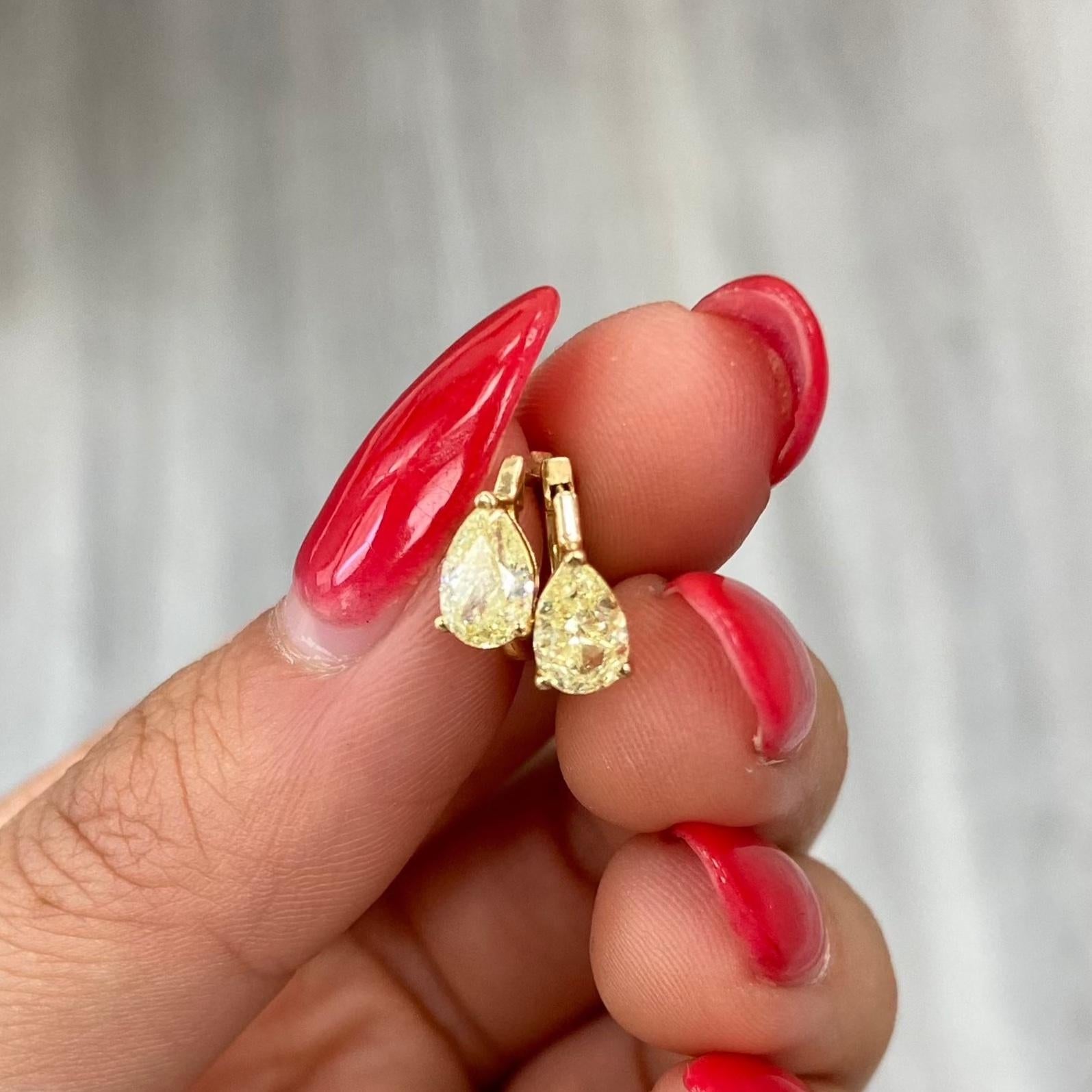 Pear Cut Rare Colors - Pear Shape Yellow Diamond Huggie Earrings For Sale