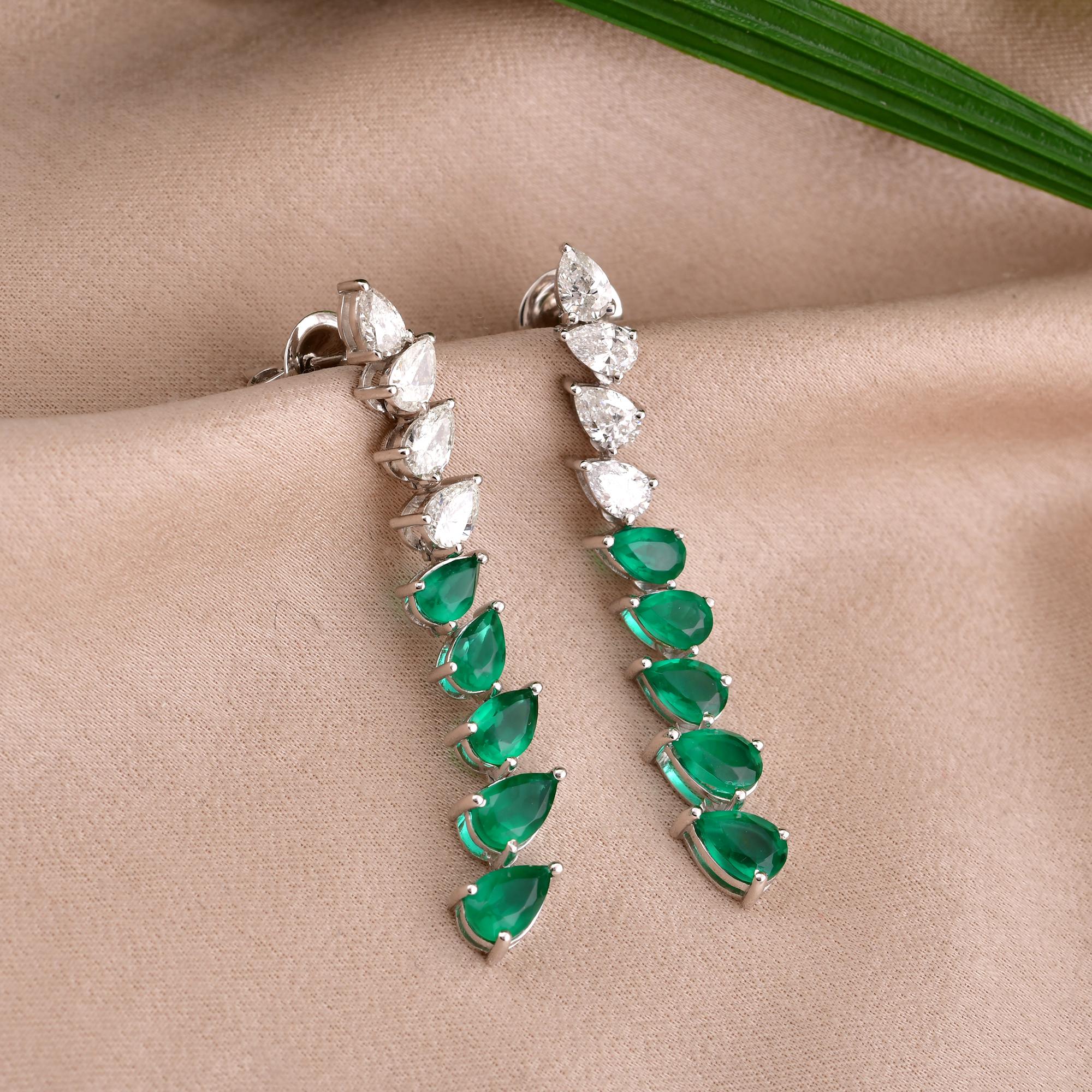 These Dainty Diamond Green Gemstone Dangle Earrings with 1.72 ct. Genuine Diamonds & 3.90 ct. Green Processed Gemstone are a promise of perfection and purity. These earrings are set in 18k Solid White Gold. You can choose these earrings in