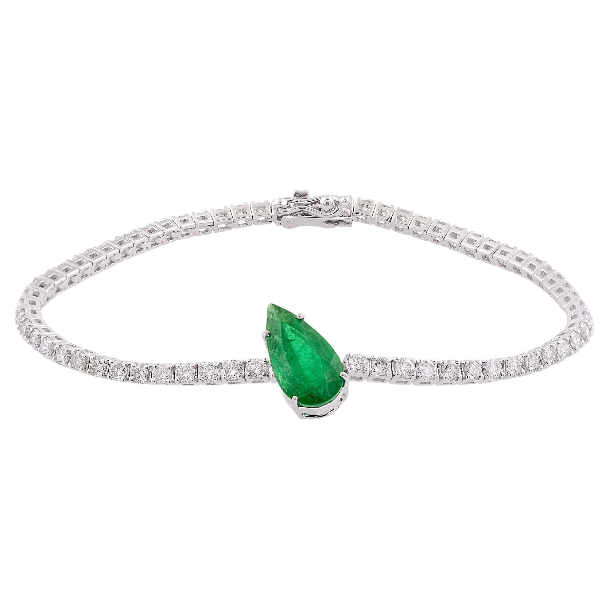 Pear Shape Natural Emerald Gemstone Bracelet Diamond 18 Karat White Gold Jewelry For Sale