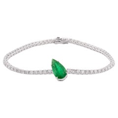 Pear Shape Natural Emerald Gemstone Bracelet Diamond 18 Karat White Gold Jewelry