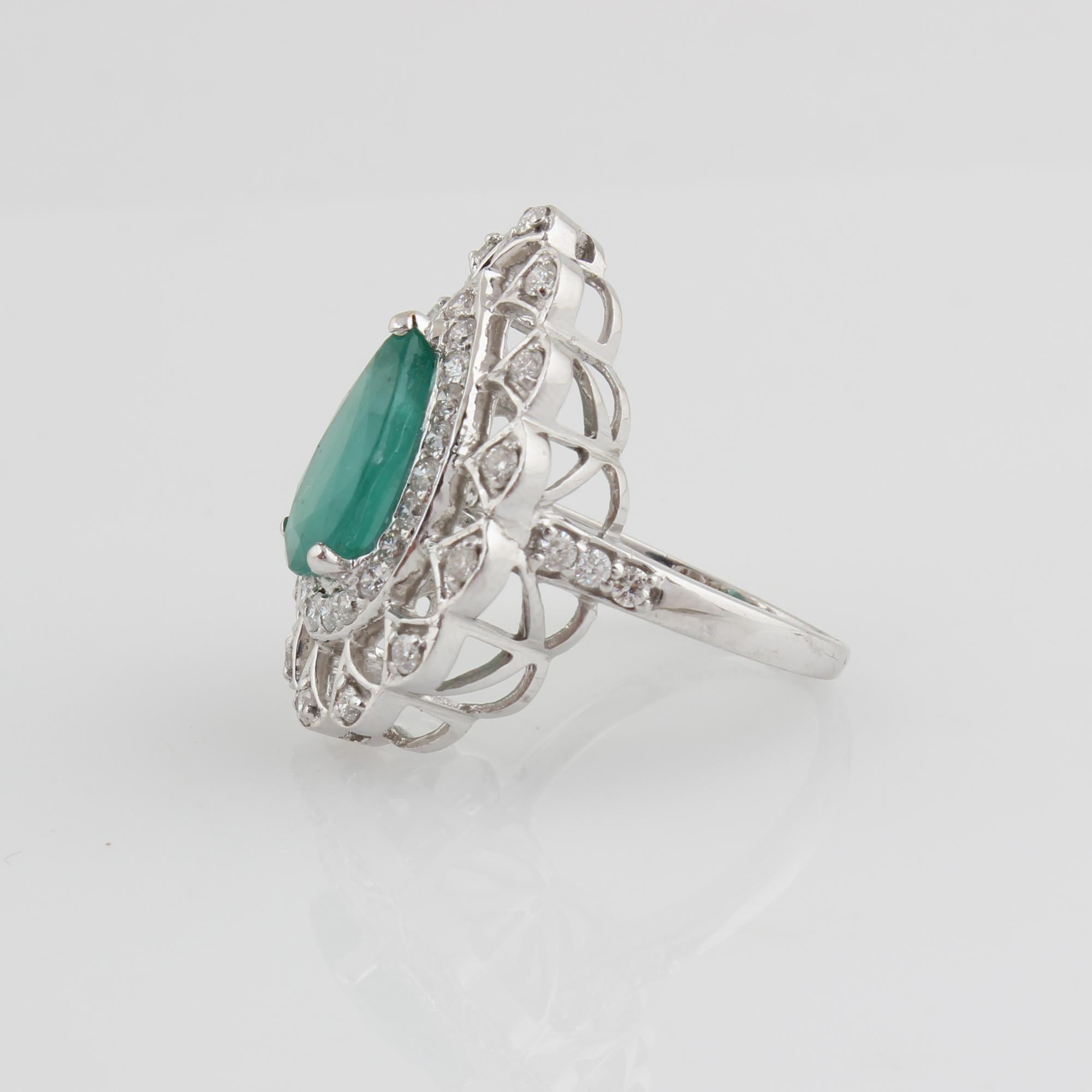 For Sale:  Pear Shape Natural Emerald Gemstone Cocktail Ring Diamond 18 Karat White Gold 3