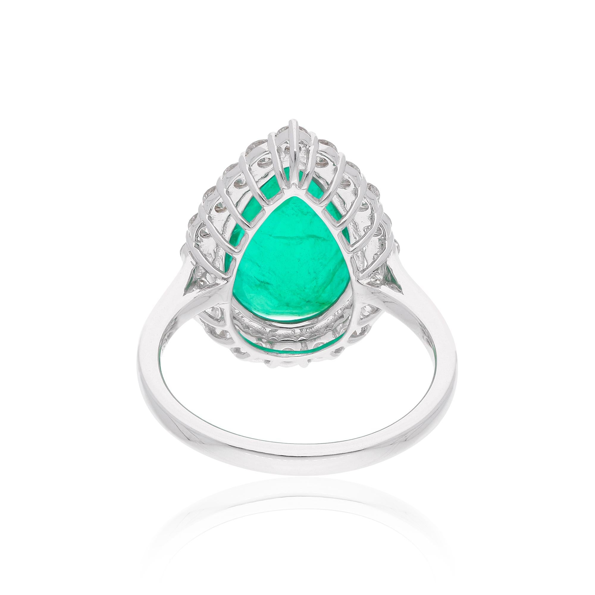 Women's Pear Shape Natural Emerald Gemstone Cocktail Ring Diamond 18 Karat White Gold For Sale