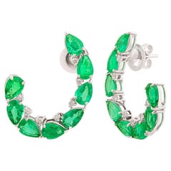 Pear Shape Zambian Emerald Stud Earrings Diamond Solid 18k White Gold Jewelry