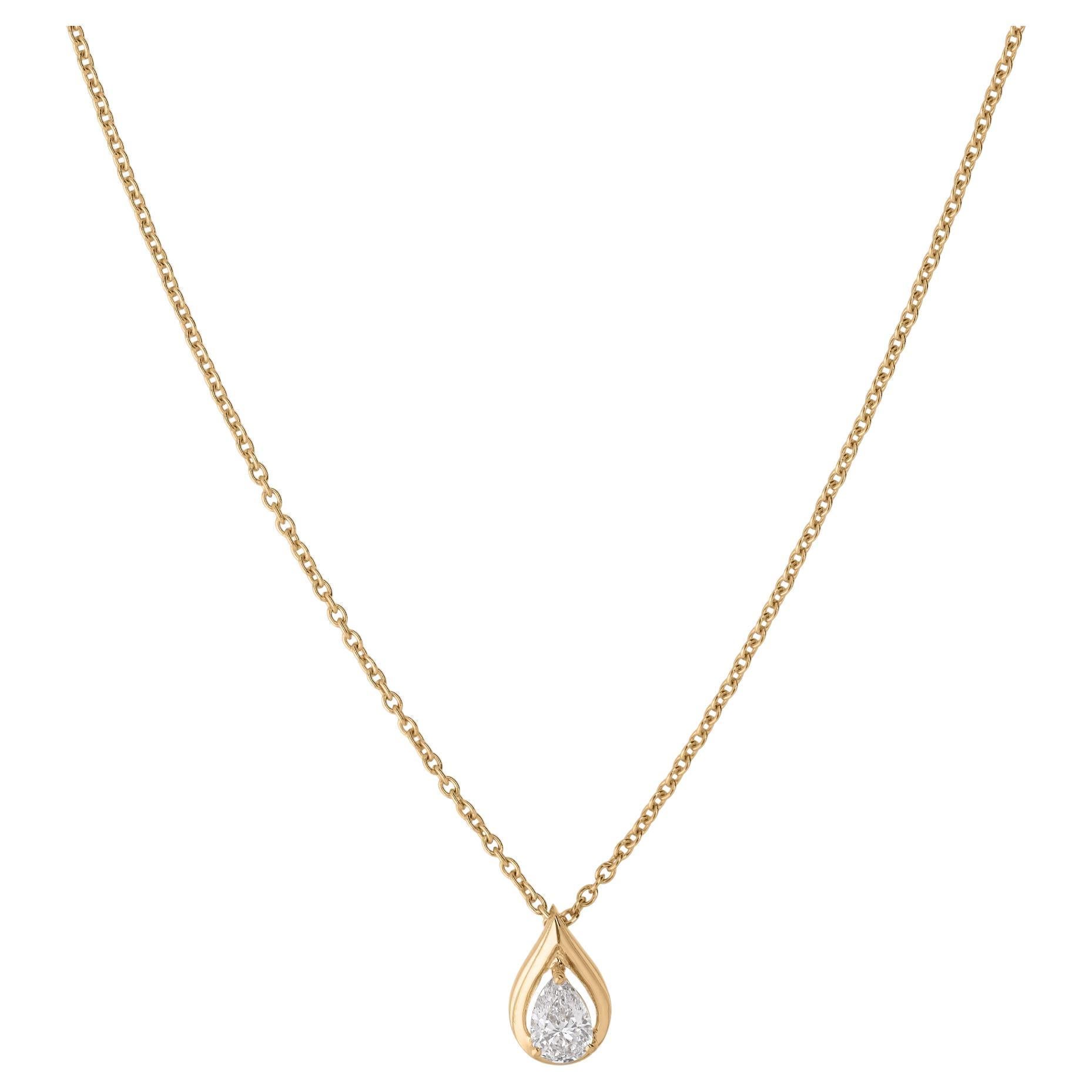 Pear Shaped 0.6Ct Diamond Yellow Gold Teardrop Pendant Necklace