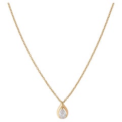 Pear Shaped 0.6Ct Diamond Yellow Gold Teardrop Pendant Necklace