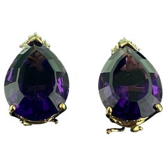 Pear Shaped 15 Carat Amethyst & Diamond Earrings