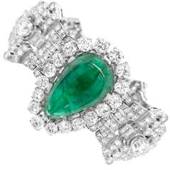 Pulsera de esmeralda en forma de pera de 23 quilates, platino y diamantes, Clerc