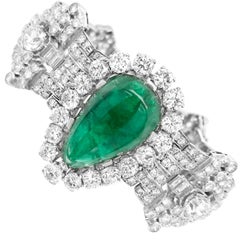 Vintage Pear-Shaped 23 Carat Emerald Bracelet, Platinum and Diamond, Clerc