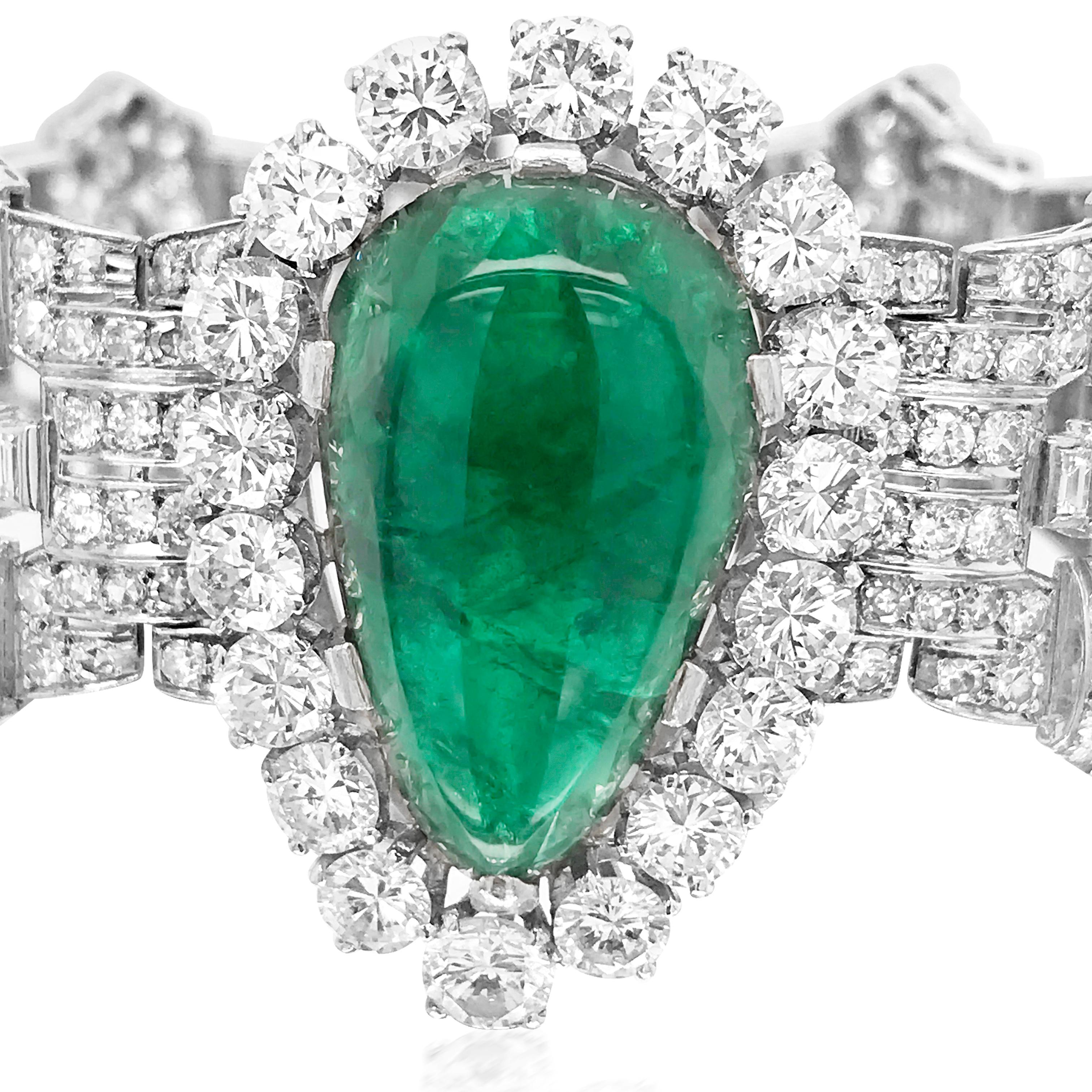 Pear-Shaped 23 Carat Emerald Bracelet, Platinum and Diamond, Clerc In Excellent Condition For Sale In New York, NY