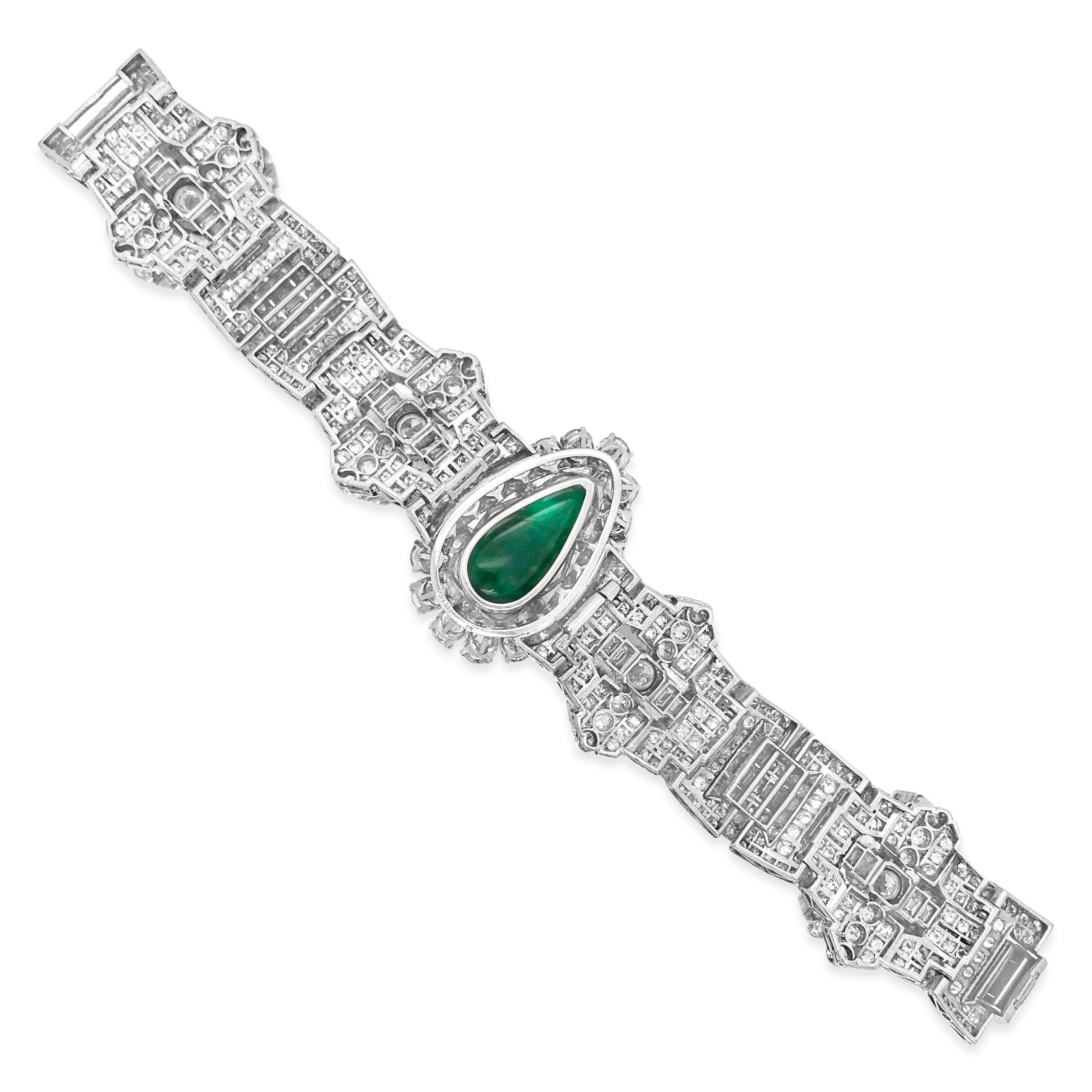 Pear-Shaped 23 Carat Emerald Bracelet, Platinum and Diamond, Clerc For Sale 1