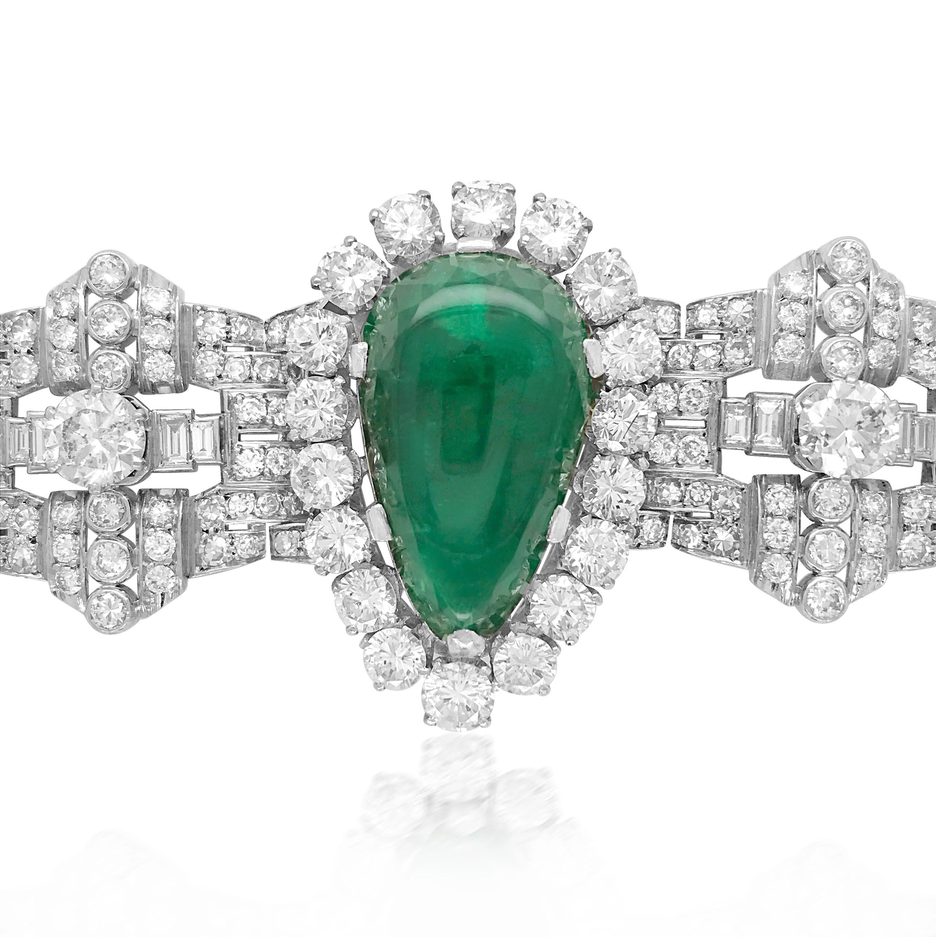 Bracciale con smeraldo a forma di pera da 23 carati, platino e diamanti, Clerc in vendita 2