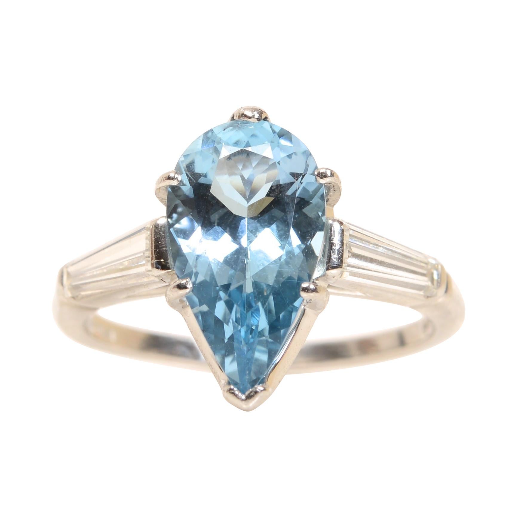 A Pear Shaped 2.73 Carat Aquamarine and Diamond Ring by Black Star & Gorham. Set in Platinum c1950. The history of Black Star & Gorham. Marquand & Barton, were founded in 1810 in New York's Maiden Lane by Erastus Barton and Frederick Marquand. The