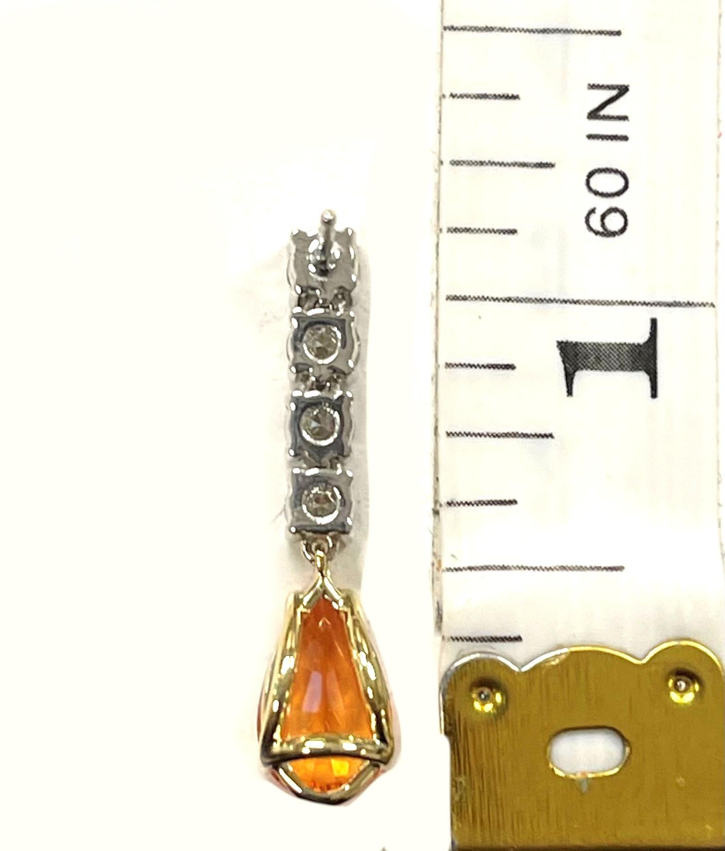 African Spessartite Garnet and Diamond Dangle Earrings in White and Yellow Gold  In New Condition For Sale In Los Angeles, CA