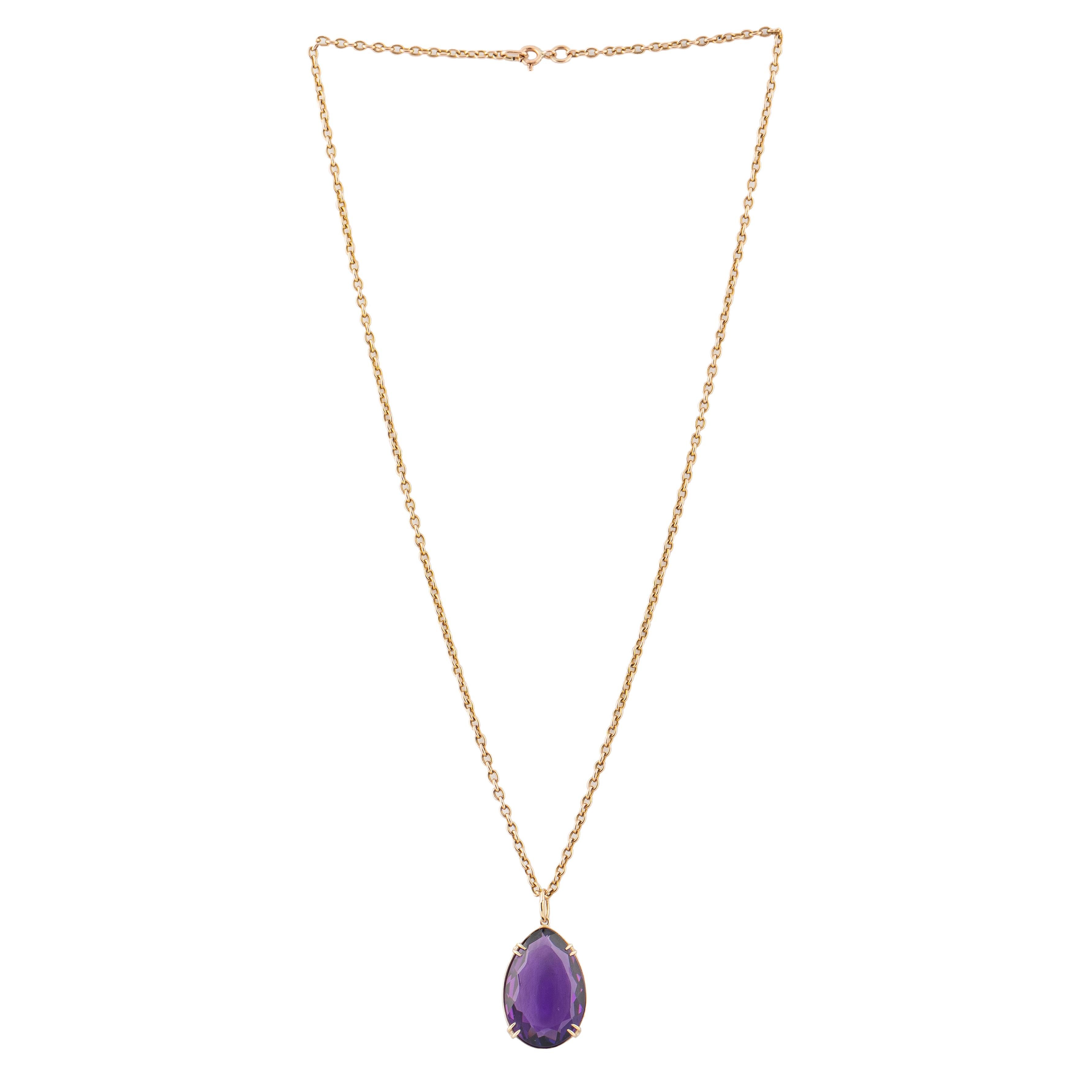 Empire Pear-shaped Amethyst 18k Gold Pendant by Marie Betteley For Sale